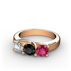 Vela Tria Yüzük - Swarovski, siyah zirkon ve rodolit garnet 925 ayar rose altın kaplama gümüş yüzük #nwhqhp