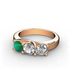 Vela Tria Yüzük - Kök zümrüt, pırlanta ve beyaz zirkon 14 ayar rose altın yüzük (0.5 karat) #o6g6wt
