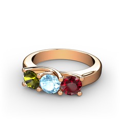 Vela Tria Yüzük - Peridot, akuamarin ve garnet 14 ayar rose altın yüzük #oc65vm