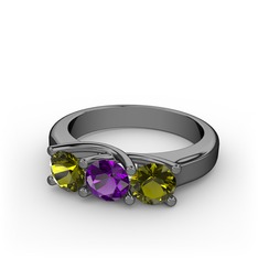 Vela Tria Yüzük - Peridot ve ametist 925 ayar siyah rodyum kaplama gümüş yüzük #oh2cin