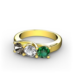 Vela Tria Yüzük - Dumanlı kuvars, swarovski ve yeşil kuvars 18 ayar altın yüzük #on3ogo