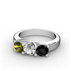Vela Tria Yüzük - Peridot, swarovski ve siyah zirkon 18 ayar beyaz altın yüzük #oos233