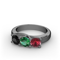 Vela Tria Yüzük - Siyah zirkon, yeşil kuvars ve kök yakut 925 ayar siyah rodyum kaplama gümüş yüzük #oouwth