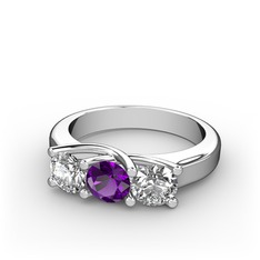 Swarovski, ametist ve beyaz zirkon 14 ayar beyaz altın yüzük