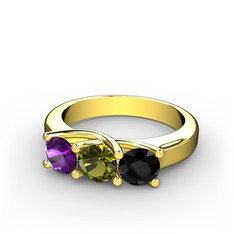 Vela Tria Yüzük - Ametist, peridot ve siyah zirkon 18 ayar altın yüzük #or8h48