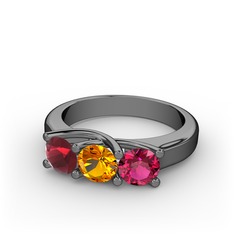Vela Tria Yüzük - Kök yakut, sitrin ve rodolit garnet 925 ayar siyah rodyum kaplama gümüş yüzük #ornowu
