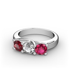 Vela Tria Yüzük - Garnet, beyaz zirkon ve rodolit garnet 8 ayar beyaz altın yüzük #ov6lng