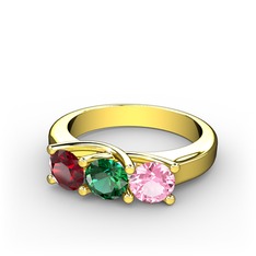Vela Tria Yüzük - Garnet, yeşil kuvars ve pembe kuvars 8 ayar altın yüzük #ox5ar8