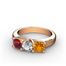 Vela Tria Yüzük - Kök yakut, swarovski ve sitrin 8 ayar rose altın yüzük #p0b1e0