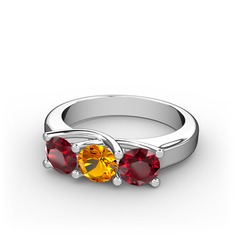 Garnet ve sitrin 8 ayar beyaz altın yüzük