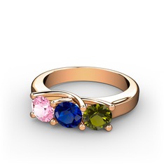 Vela Tria Yüzük - Pembe kuvars, lab safir ve peridot 14 ayar rose altın yüzük #p5r6nj