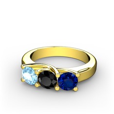 Vela Tria Yüzük - Akuamarin, siyah zirkon ve lab safir 8 ayar altın yüzük #p5ya7s