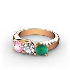 Vela Tria Yüzük - Pembe kuvars, swarovski ve kök zümrüt 14 ayar rose altın yüzük #p8swbp