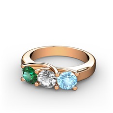 Vela Tria Yüzük - Yeşil kuvars, pırlanta ve akuamarin 18 ayar rose altın yüzük (0.5 karat) #pcs23i