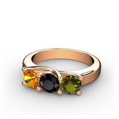 Vela Tria Yüzük - Sitrin, siyah zirkon ve peridot 14 ayar rose altın yüzük #phlrz8