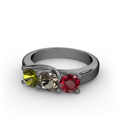 Vela Tria Yüzük - Peridot, dumanlı kuvars ve garnet 925 ayar siyah rodyum kaplama gümüş yüzük #pok8rs