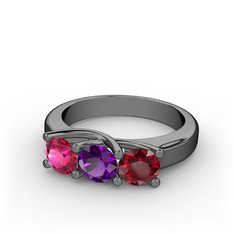 Vela Tria Yüzük - Rodolit garnet, ametist ve garnet 925 ayar siyah rodyum kaplama gümüş yüzük #pt4uwy
