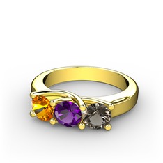 Vela Tria Yüzük - Sitrin, ametist ve dumanlı kuvars 925 ayar altın kaplama gümüş yüzük #pu6dxj