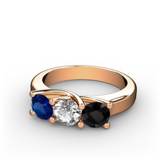 Vela Tria Yüzük - Lab safir, pırlanta ve siyah zirkon 925 ayar rose altın kaplama gümüş yüzük (0.5 karat) #pwd38