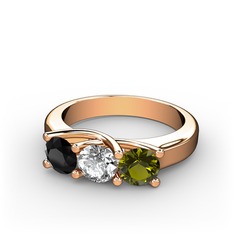 Siyah zirkon, swarovski ve peridot 8 ayar rose altın yüzük