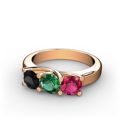 Siyah zirkon, yeşil kuvars ve rodolit garnet 14 ayar rose altın yüzük