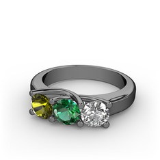 Vela Tria Yüzük - Peridot, yeşil kuvars ve swarovski 925 ayar siyah rodyum kaplama gümüş yüzük #qdac21
