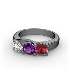 Vela Tria Yüzük - Swarovski, ametist ve kök yakut 925 ayar siyah rodyum kaplama gümüş yüzük #qeisxb