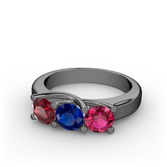 Vela Tria Yüzük - Garnet, lab safir ve rodolit garnet 925 ayar siyah rodyum kaplama gümüş yüzük #qmjrm5