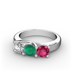 Vela Tria Yüzük - Beyaz zirkon, kök zümrüt ve rodolit garnet 925 ayar gümüş yüzük #qo9l45
