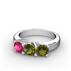 Rodolit garnet ve peridot 8 ayar beyaz altın yüzük