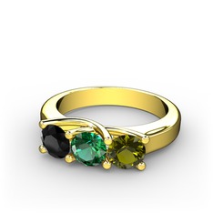 Vela Tria Yüzük - Siyah zirkon, yeşil kuvars ve peridot 8 ayar altın yüzük #qta30q