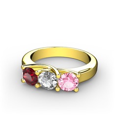 Vela Tria Yüzük - Garnet, pırlanta ve pembe kuvars 925 ayar altın kaplama gümüş yüzük (0.5 karat) #qts29g
