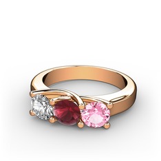 Vela Tria Yüzük - Pırlanta, kök yakut ve pembe kuvars 18 ayar rose altın yüzük (0.5 karat) #qw61dl
