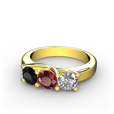 Vela Tria Yüzük - Siyah zirkon, garnet ve swarovski 925 ayar altın kaplama gümüş yüzük #rdgpuw