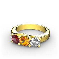 Garnet, sitrin ve pırlanta 8 ayar altın yüzük (0.5 karat)