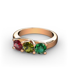 Vela Tria Yüzük - Garnet, peridot ve yeşil kuvars 14 ayar rose altın yüzük #rloy6i