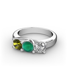 Peridot, kök zümrüt ve swarovski 8 ayar beyaz altın yüzük