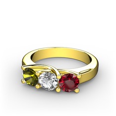 Vela Tria Yüzük - Peridot, beyaz zirkon ve garnet 8 ayar altın yüzük #rp801