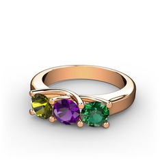 Peridot, ametist ve yeşil kuvars 14 ayar rose altın yüzük