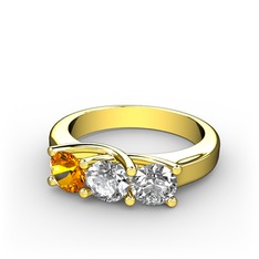 Sitrin, beyaz zirkon ve swarovski 925 ayar altın kaplama gümüş yüzük