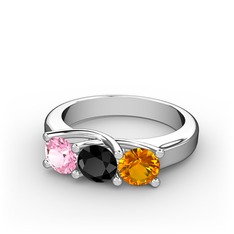 Vela Tria Yüzük - Pembe kuvars, siyah zirkon ve sitrin 18 ayar beyaz altın yüzük #s0tqkd