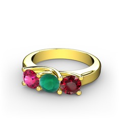 Vela Tria Yüzük - Rodolit garnet, kök zümrüt ve garnet 18 ayar altın yüzük #sk1nvz