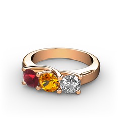 Vela Tria Yüzük - Kök yakut, sitrin ve swarovski 18 ayar rose altın yüzük #slezaz
