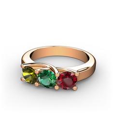 Vela Tria Yüzük - Peridot, yeşil kuvars ve garnet 14 ayar rose altın yüzük #slxrx5