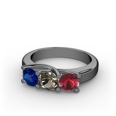 Vela Tria Yüzük - Lab safir, dumanlı kuvars ve kök yakut 925 ayar siyah rodyum kaplama gümüş yüzük #so61eh