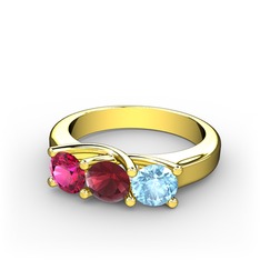 Vela Tria Yüzük - Rodolit garnet, kök yakut ve akuamarin 8 ayar altın yüzük #sqzpsi