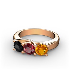 Vela Tria Yüzük - Siyah zirkon, garnet ve sitrin 8 ayar rose altın yüzük #su2p60