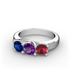 Vela Tria Yüzük - Lab safir, ametist ve kök yakut 18 ayar beyaz altın yüzük #sug69e