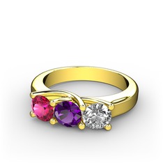 Vela Tria Yüzük - Rodolit garnet, ametist ve swarovski 18 ayar altın yüzük #svc3yn