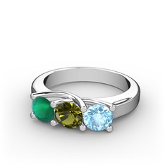 Kök zümrüt, peridot ve akuamarin 14 ayar beyaz altın yüzük
